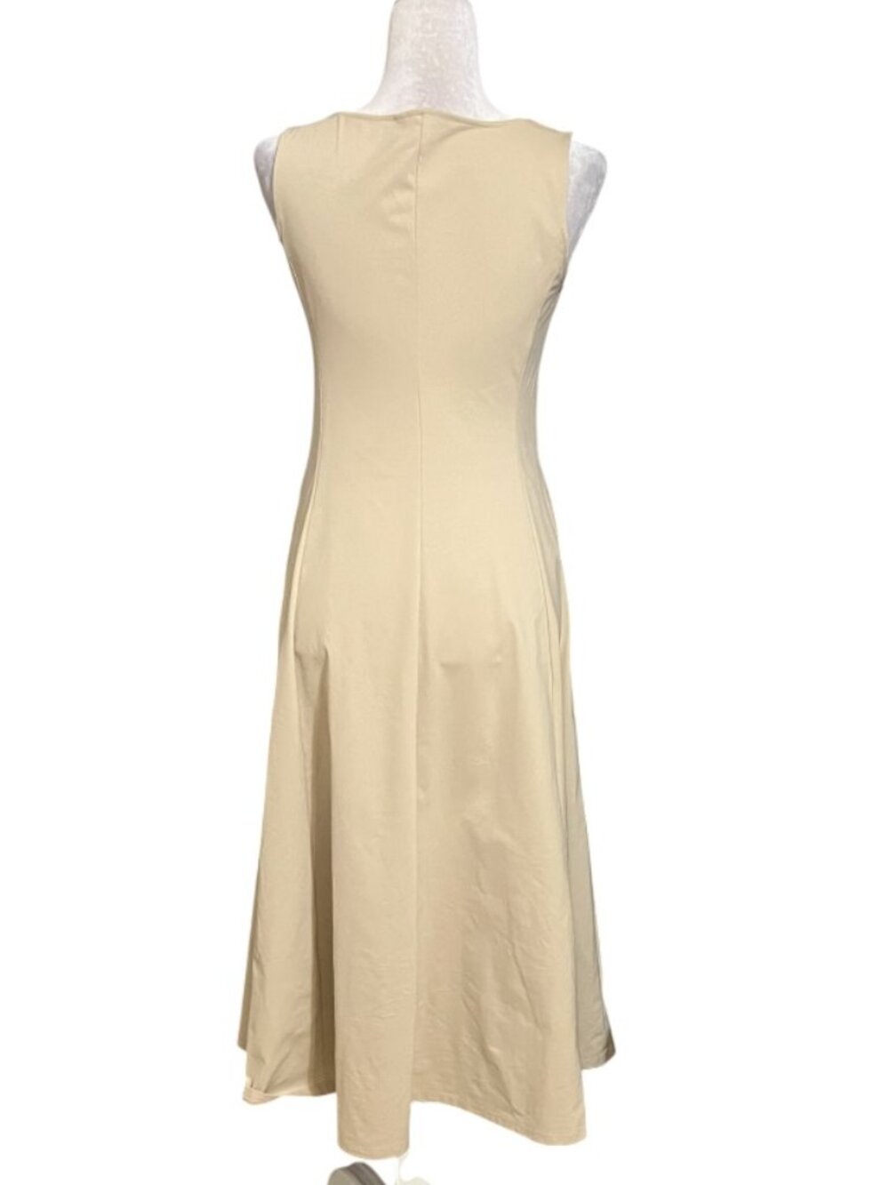 UNIQLO AIRism Dress Womens M Beige Sleeveless A Line Midi Stretch Casual Minimal - Picture 2 of 8